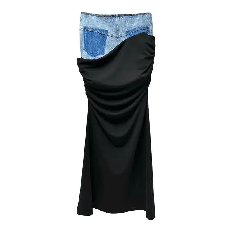 Denim Pleated Long Skirt | Fashionsarah.com