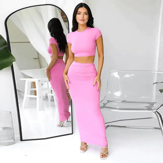 Women Casual Crop Top and Long Skirt Set | Fashionsarah.com