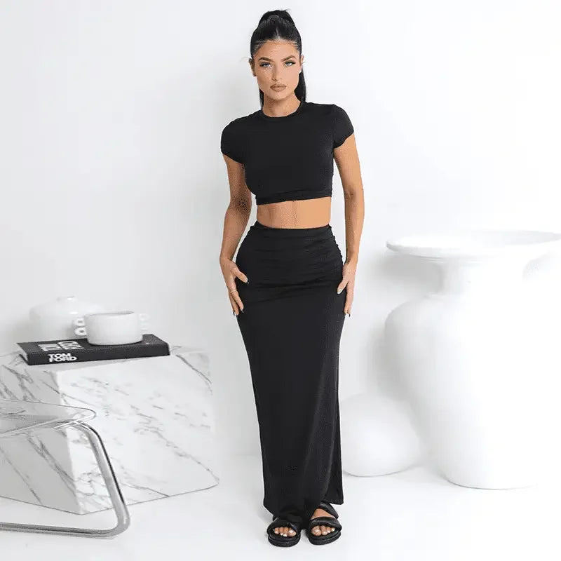 Women Casual Crop Top and Long Skirt Set | Fashionsarah.com