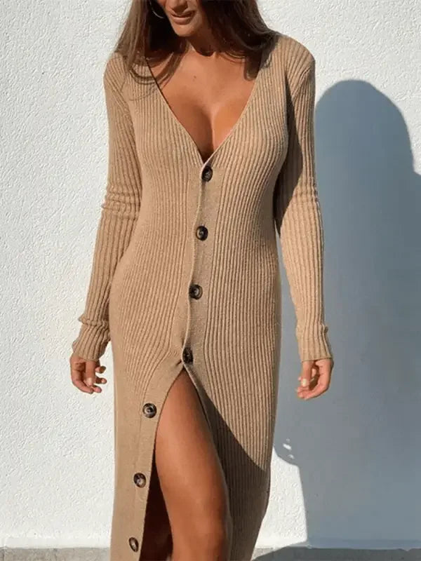Deep V-neck Knitted Dress | Fashionsarah.com