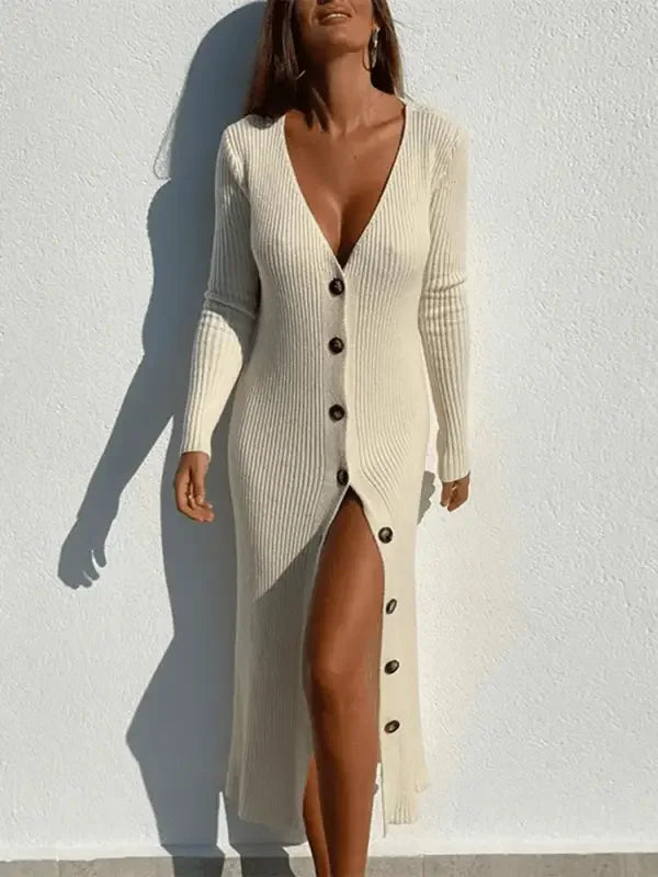 Deep V-neck Knitted Dress | Fashionsarah.com