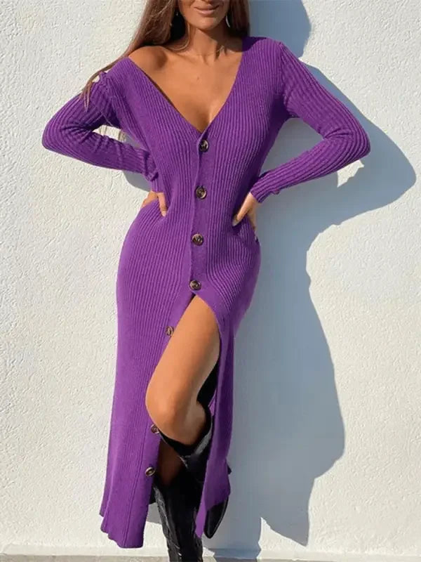 Deep V-neck Knitted Dress | Fashionsarah.com