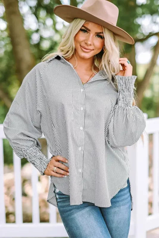 Women Striped Boyfriend Shirt with Pocket | Fashionsarah.com