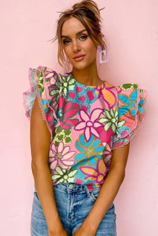 Floral Ruffle Sleeve Blouses | Fashionsarah.com