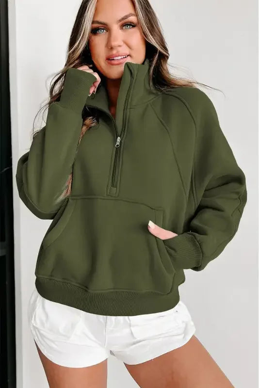 Green Zip Up Women Sweatshirt | Fashionsarah.com