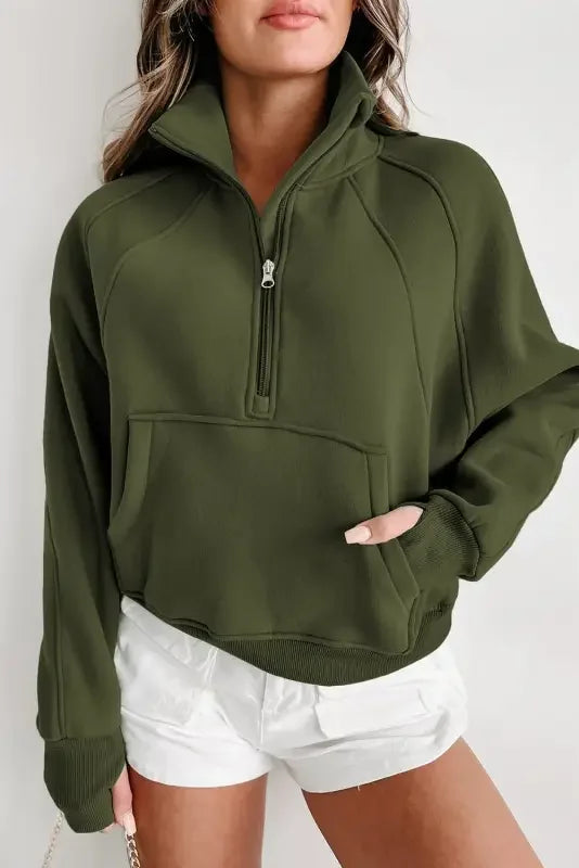 Green Zip Up Women Sweatshirt | Fashionsarah.com