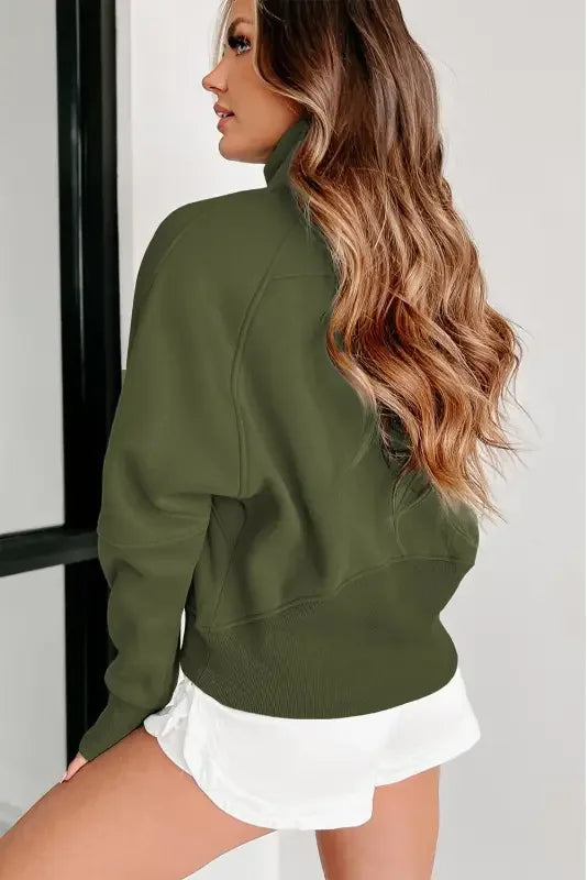 Green Zip Up Women Sweatshirt | Fashionsarah.com