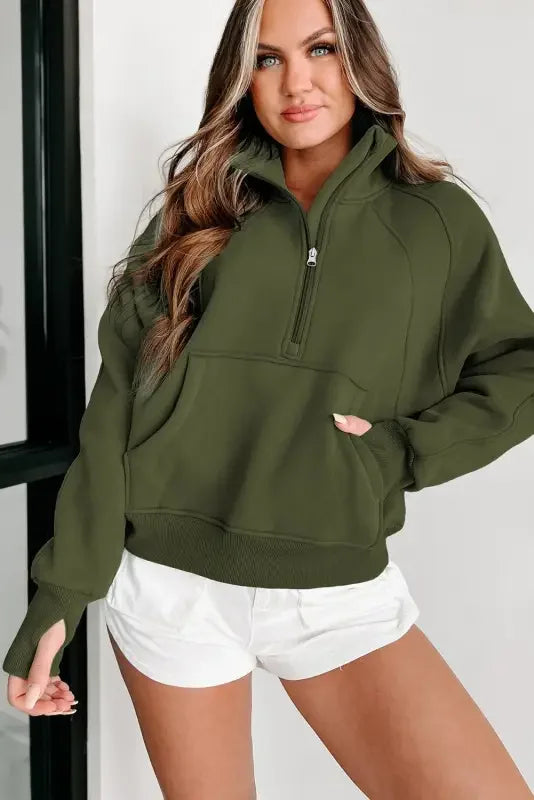 Green Zip Up Women Sweatshirt | Fashionsarah.com