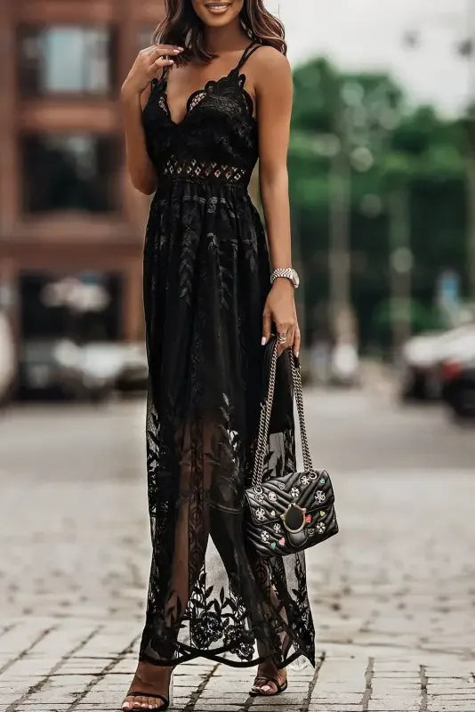 Black lace crisscross maxi dress, elegant lace crisscross maxi dress for formal occasions