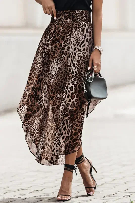 Smocked Waist Leopard Skirt | Fashionsarah.com