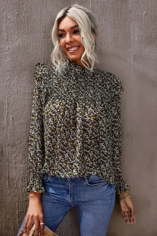 Smocked Ruffled Long Sleeve Blouse | Fashionsarah.com