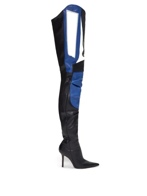 Black blue and white thigh-high stiletto boot from Catwalk Boots Spring Long Boots collection