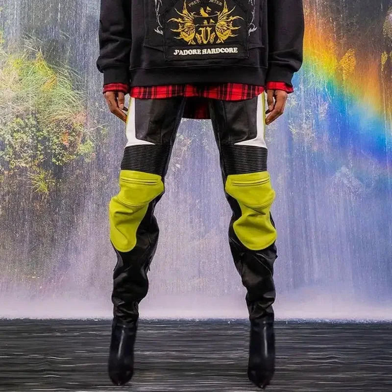 Black and yellow leather Catwalk Boots Spring Long Boots with attached heeled boots
