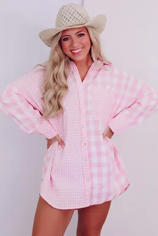 Women Pink Mix Long Sleeve Shirt | Fashionsarah.com