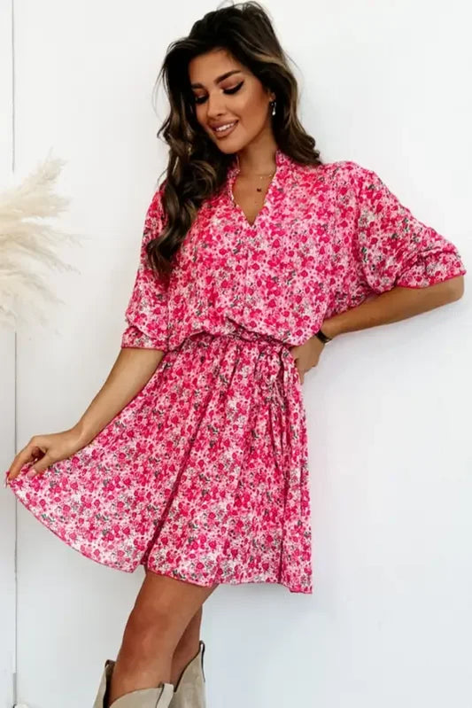 Rose Ditsy Floral Belted Dress | Fashionsarah.com