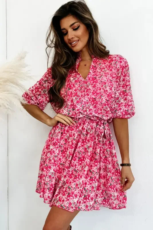 Rose Ditsy Floral Belted Dress | Fashionsarah.com
