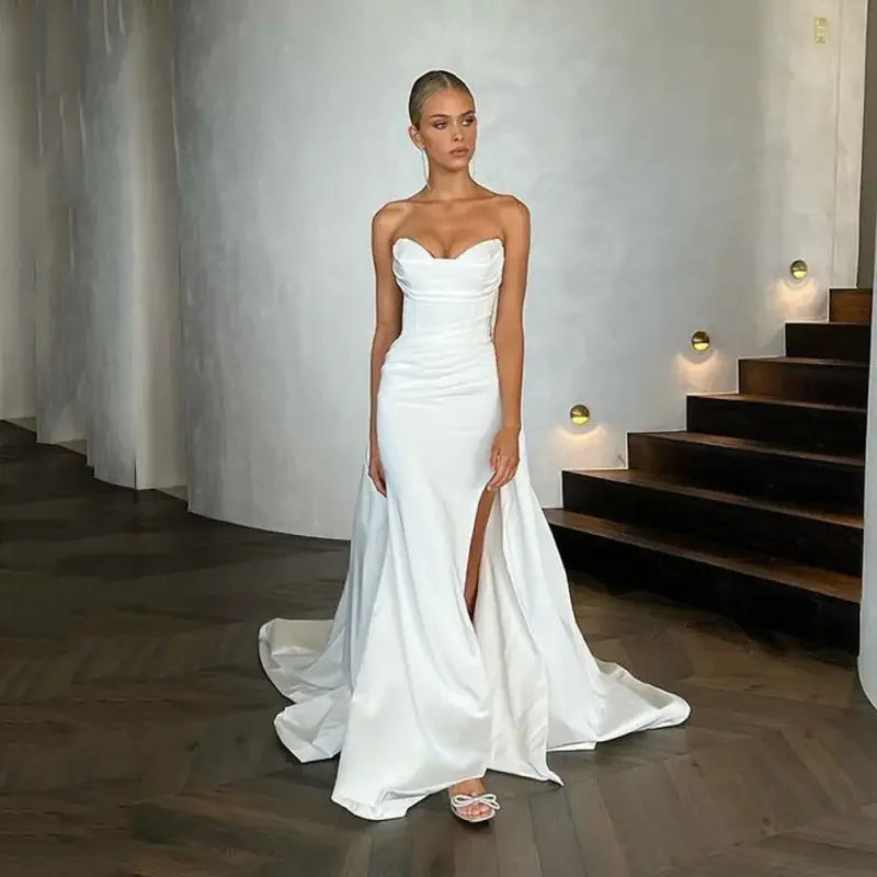 Modern Bridal Dress with Front Slit and Gown | Fashionsarah.com