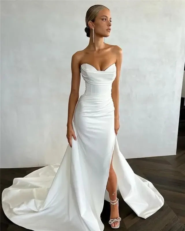 Modern Bridal Dress with Front Slit and Gown | Fashionsarah.com