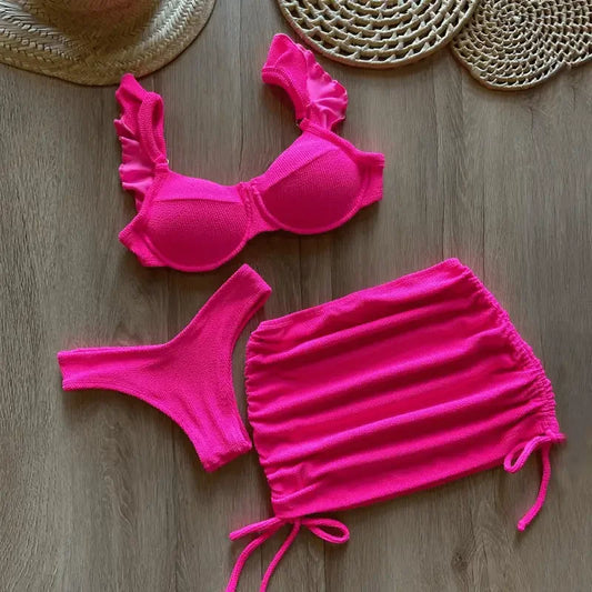 Rose Push Up Ruffle Bikini Set with Skirt | Fashionsarah.com