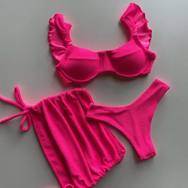Rose Push Up Ruffle Bikini Set with Skirt | Fashionsarah.com