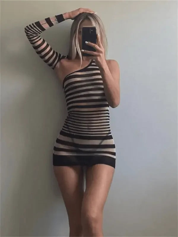 One Shoulder Striped Beach Dress | Fashionsarah.com