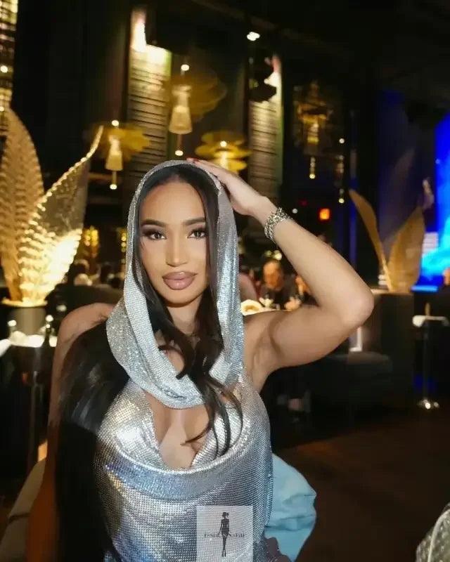 Fashionsarah.com Fashionsarah.com Women Metallic Tops with Headscarf