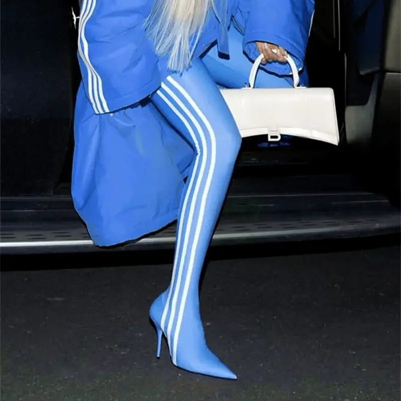 Elastic Stripe One Piece Pointed Boots | Fashionsarah.com