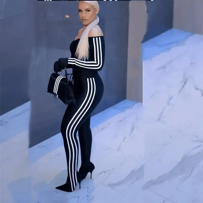 Fashionsarah.com Elastic Stripe One Piece Pointed Boots