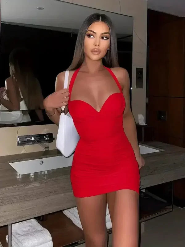 Ruched Halter Neck Dress | Fashionsarah.com