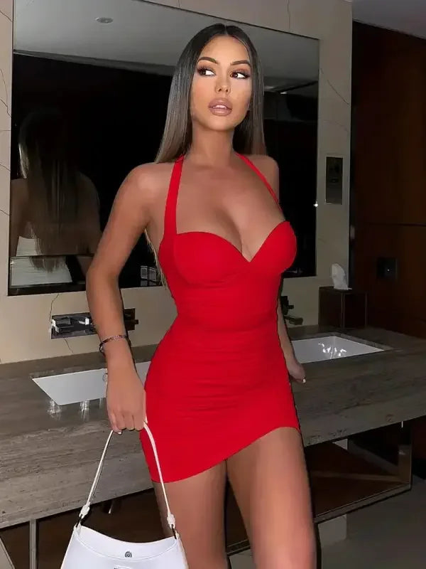 Ruched Halter Neck Dress | Fashionsarah.com