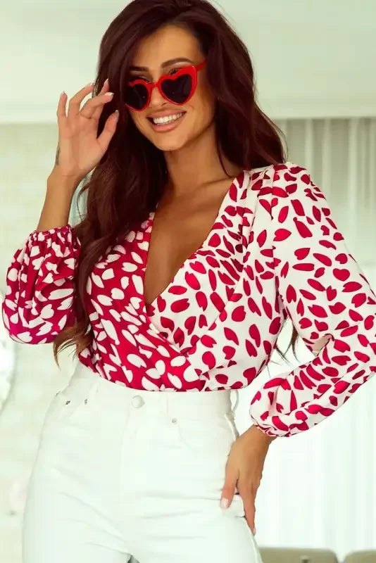 Red Petal V-Neck Bodysuit | Fashionsarah.com