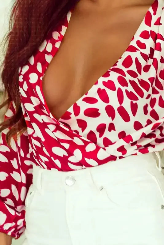 Red Petal V-Neck Bodysuit | Fashionsarah.com