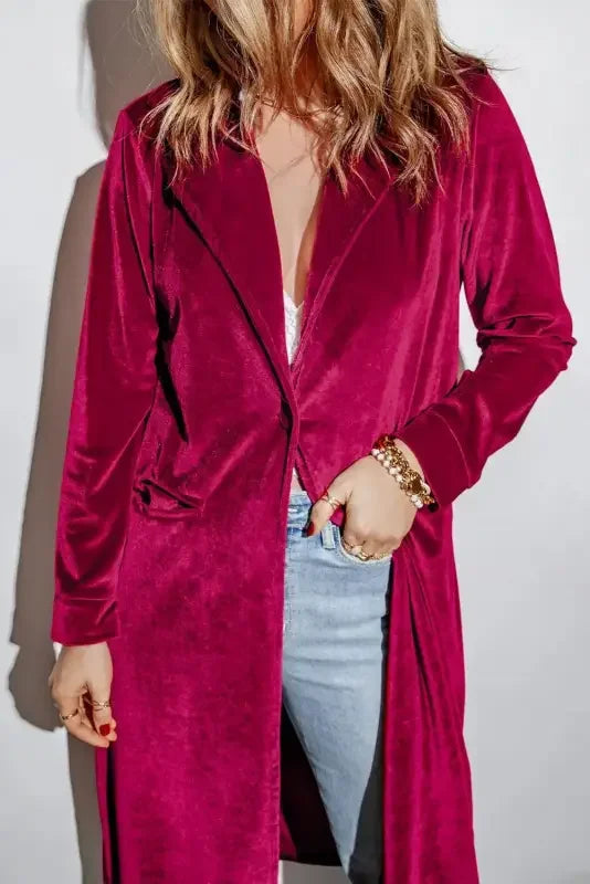 Retro Velvet Long Sleeve Pocket Coats | Fashionsarah.com