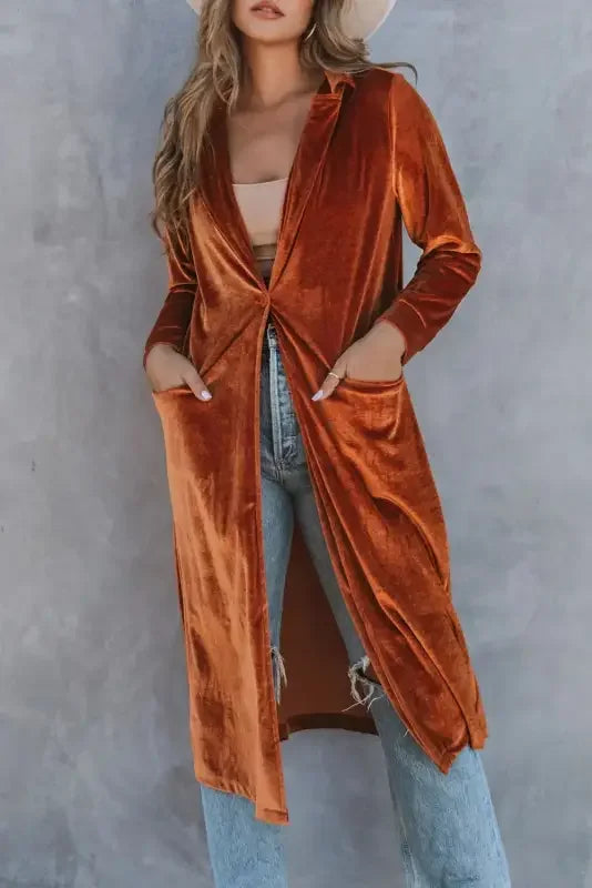 Retro Velvet Long Sleeve Pocket Coats | Fashionsarah.com