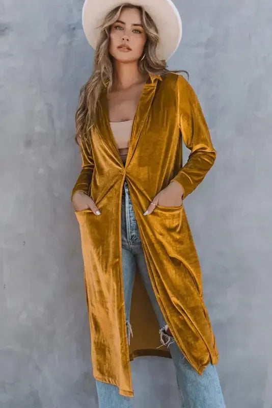 Retro Velvet Long Sleeve Pocket Coats | Fashionsarah.com