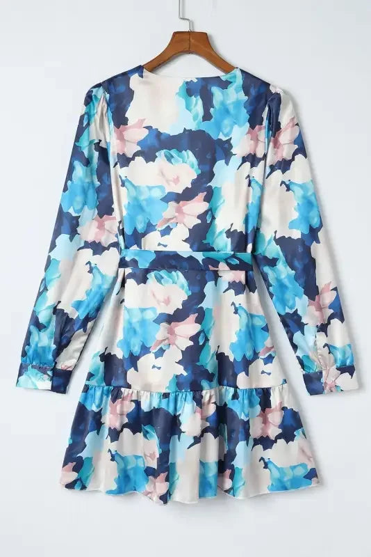 Blue Abstract Floral Ruffle Dress | Fashionsarah.com
