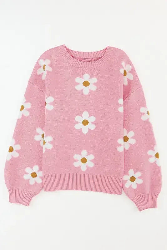 Pink daisy floral pattern drop shoulder sweatshirt from Fashionsarah