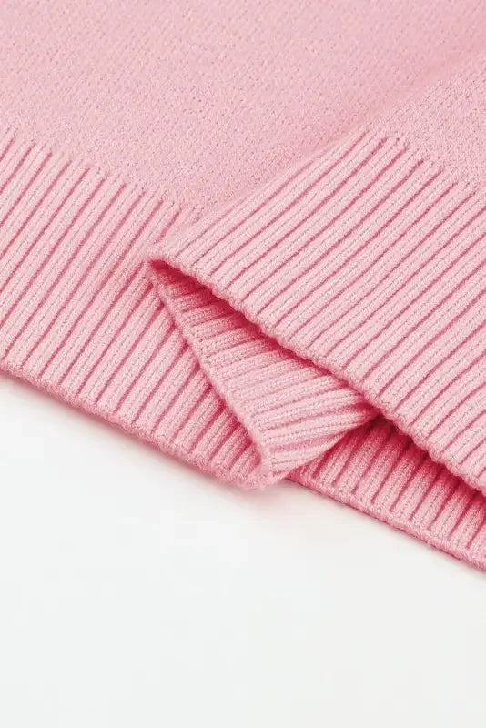 Pink ribbed knit fabric for Drop Shoulder Sweater Fashonsarah featuring floral pattern details