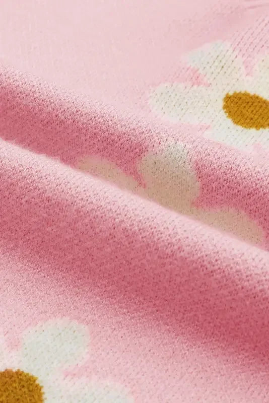 Pink knit fabric with floral pattern for Drop Shoulder Sweater Fashionsarah