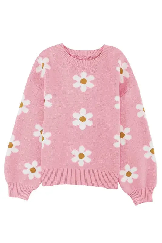 Pink daisy floral pattern drop shoulder sweater from Shopify fashionsarah online store