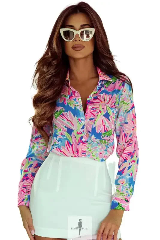 Fashionsarah.com Fashionsarah.com Pink Floral Sheath Long Sleeve Shirt