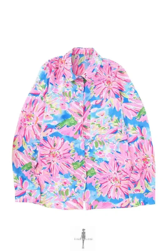 Fashionsarah.com Fashionsarah.com Pink Floral Sheath Long Sleeve Shirt