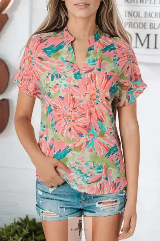 Fashionsarah.com Fashionsarah.com Pink Floral Sheath Long Sleeve Shirt