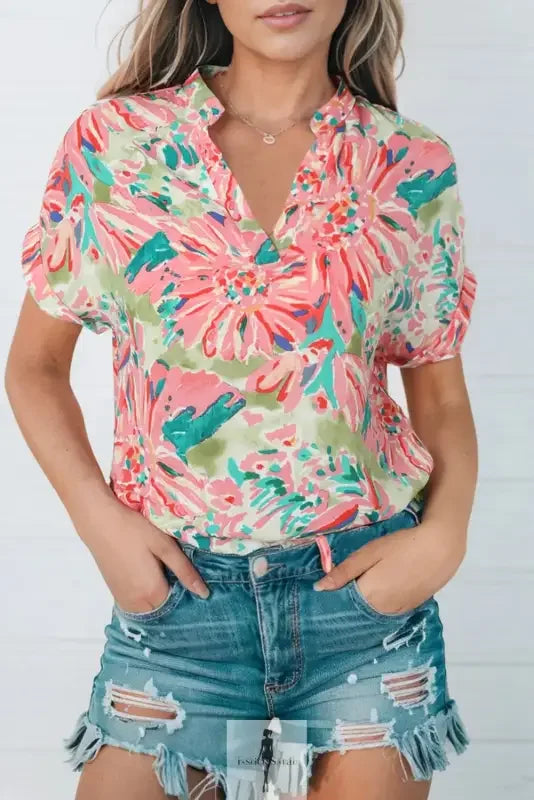 Fashionsarah.com Fashionsarah.com Pink Floral Sheath Long Sleeve Shirt