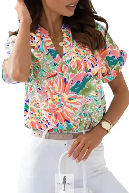 Fashionsarah.com Fashionsarah.com Pink Floral Sheath Long Sleeve Shirt