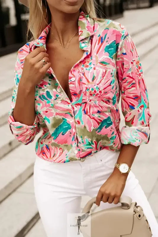 Fashionsarah.com Fashionsarah.com Pink Floral Sheath Long Sleeve Shirt