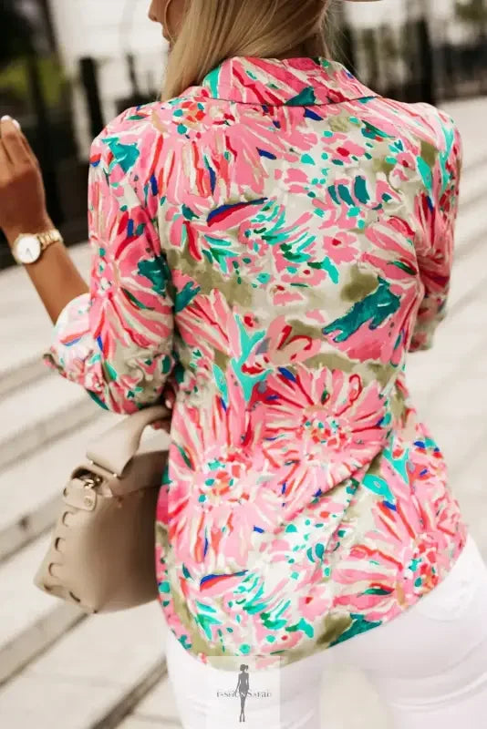 Fashionsarah.com Fashionsarah.com Pink Floral Sheath Long Sleeve Shirt