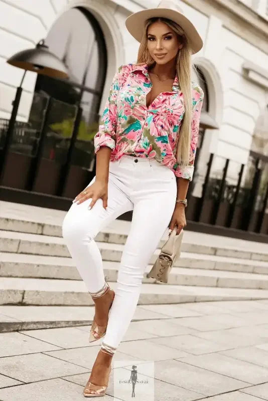 Fashionsarah.com Fashionsarah.com Pink Floral Sheath Long Sleeve Shirt