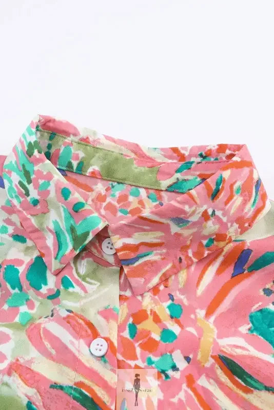 Fashionsarah.com Fashionsarah.com Pink Floral Sheath Long Sleeve Shirt