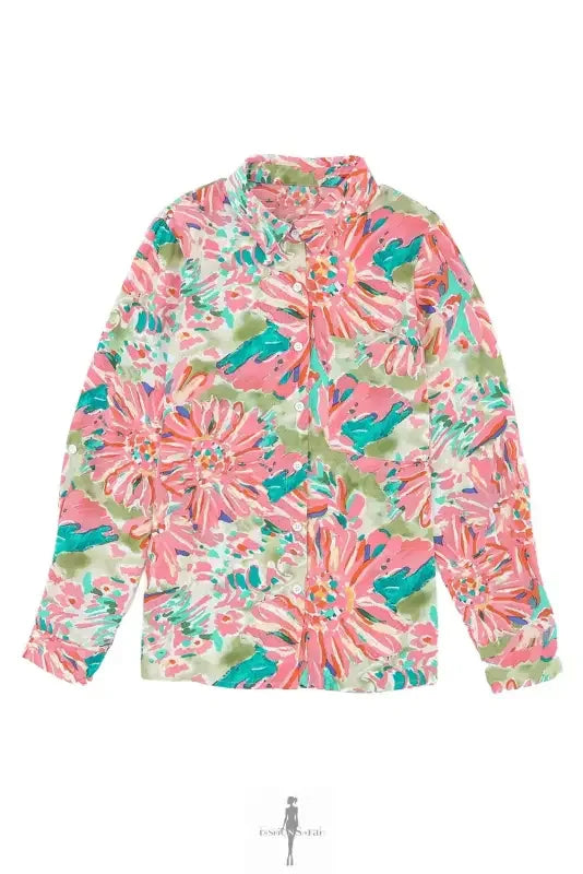 Fashionsarah.com Fashionsarah.com Pink Floral Sheath Long Sleeve Shirt